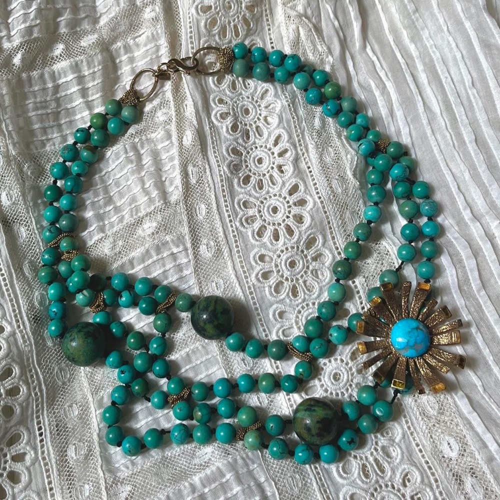 RARE 1990s y2k vintage Alexis Bittar green turquoise pendant statement necklace